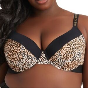 Ashley Stewart DD & DDD Plunge Underwire Leopard Print Bra (10.0)
